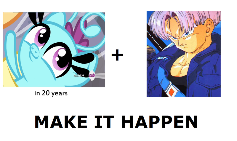 Size: 1337x796 | Tagged: derpibooru import, dragon ball z, exploitable meme, future trunks, gusty pond, lake wind, make it happen, meme, mirai trunks, safe, trunks, voice actor joke