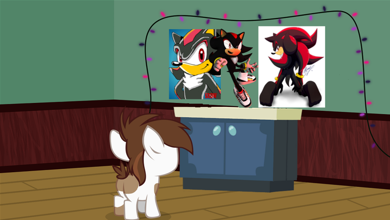 Size: 1047x590 | Tagged: derpibooru import, dresser, exploitable meme, lights, meme, open mouth, pipsqueak, pipsqueak's shrine, shadow the hedgehog, smiling, sonic the hedgehog (series), suggestive