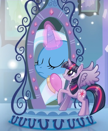 Size: 375x456 | Tagged: safe, derpibooru import, trixie, twilight sparkle, twilight sparkle (alicorn), alicorn, equestria girls, brush, exploitable meme, hairbrush, magic, magic mirror, magic mirror meme, meme