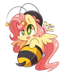 Size: 870x980 | Tagged: safe, artist:lifeloser, derpibooru import, fluttershy, pegasus, pony, it ain't easy being breezies, animal costume, bee costume, chibi, clothes, costume, cute, female, flutterbee, open mouth, shyabetes, simple background, solo, spread wings, white background, wings