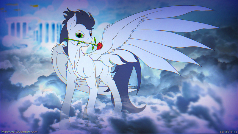 Size: 1280x720 | Tagged: artist:reinkorn, cloud, cloudy, derpibooru import, flower, rose, safe, soarin', solo