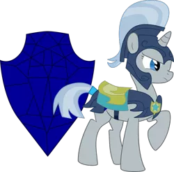 Size: 790x776 | Tagged: safe, artist:ruinedomega, derpibooru import, oc, oc:sapphire aegis, unofficial characters only, pony, it's about time, armor, inkscape, night guard, ponyscape, raised hoof, sapphire, solo, vector