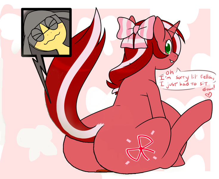 Size: 1182x965 | Tagged: artist:redintravenous, butt, chubby, derpibooru import, dialogue, edit, faceful of ass, facesitting, fat, flattened, helioptile, oc, oc:red ribbon, oc x pokémon, plot, pokémon, suggestive