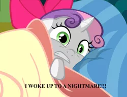 Size: 1404x1073 | Tagged: caption, derpibooru import, image macro, meme, nightmare, safe, screencap, solo, somepony to watch over me, sweetie belle, sweetie belle's nightmare, text