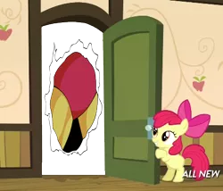 Size: 425x363 | Tagged: apple bloom, apple closet, derpibooru import, door, exploitable meme, gutsman's ass, meme, safe, somepony to watch over me