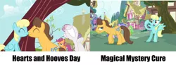 Size: 2486x912 | Tagged: angry, apple family member, berry punch, berryshine, boop, caraflash, caramel, continuity, derpibooru import, eyes closed, female, frown, glare, grin, hearts and hooves day, hearts and hooves day (episode), hilarious in hindsight, magical mystery cure, male, noseboop, nose wrinkle, nuzzling, open mouth, perfect pie, safe, sassaflash, scootaloo, screencap, scrunchy face, seafoam, sea swirl, shipping, shipping denied, smiling, straight, sweetie belle