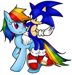 Size: 1366x1435 | Tagged: artist:flam3zero, crossover, derpibooru import, rainbow dash, riding, safe, simple background, sonic the hedgehog, sonic the hedgehog (series), style emulation, transparent background, yuji uekawa style