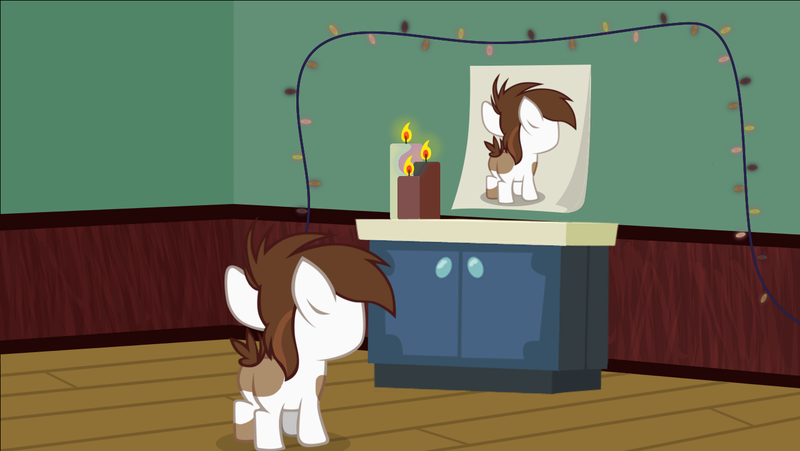 Size: 1401x789 | Tagged: safe, artist:evil-dec0y, derpibooru import, pipsqueak, earth pony, pony, butt, candle, colt, exploitable, exploitable meme, male, meme, narcissism, pipsqueak's shrine, plot, recursion, solo