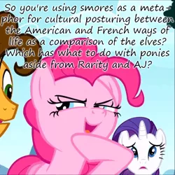 Size: 480x480 | Tagged: applejack, cheese sandwich, derpibooru import, france, insane pony thread, pinkie pie, pinkie pride, rarity, safe, s'mores, text, united states