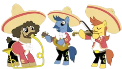 Size: 1024x579 | Tagged: artist:roxy-cream, derpibooru import, it ain't easy being breezies, luis, mariachi, miguel, safe, sancho, simple background, transparent background, vector