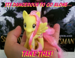 Size: 614x474 | Tagged: advice, artist:drpain, brushable, derpibooru import, fluttershy, irl, it's dangerous to go alone, meme, photo, safe, take this, the legend of zelda, toy