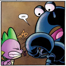 Size: 484x484 | Tagged: biting, derpibooru import, dragon, duo, idw, iggy (idw), lobster, male, official comic, rock lobster, safe, speech bubble, spike, spoiler:comic, spoiler:comicff3