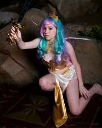 Size: 3643x4554 | Tagged: armor, artist:lochlan o'neil, clothes, cosplay, costume, derpibooru import, human, irl, irl human, midriff, photo, princess celestia, safe, solo, sword, weapon