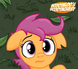 Size: 3124x2780 | Tagged: artist:ajmstudios, cute, derpibooru import, expression, floppy ears, frown, grass, on back, poster, safe, scootaloo, scootaloo's scootaquest, solo, teaser, worried