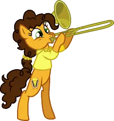 Size: 490x524 | Tagged: safe, artist:myliladoptables, artist:starryoak, derpibooru import, cheese sandwich, earth pony, pony, bipedal, grilled cheese (r63), rule 63, simple background, solo, transparent background, trombone