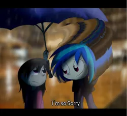 Size: 936x854 | Tagged: are you frustrated?, artist:fj-c, crying, derpibooru import, edit, frown, human, humanized, meme, octavia melody, pony coloring, rain, sad, safe, smiling, umbrella, vinyl scratch