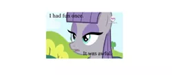 Size: 1594x696 | Tagged: caption, derpibooru import, edit, edited screencap, hark a vagrant, hub logo, i had fun once and it was awful, image macro, maud pie, maud pie (episode), meme, safe, screencap, solo, text