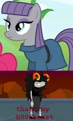 Size: 280x464 | Tagged: aradia megido, caption, derpibooru import, edit, edited screencap, homestuck, image macro, maud pie, maud pie (episode), meme, safe, screencap, text, that's my x