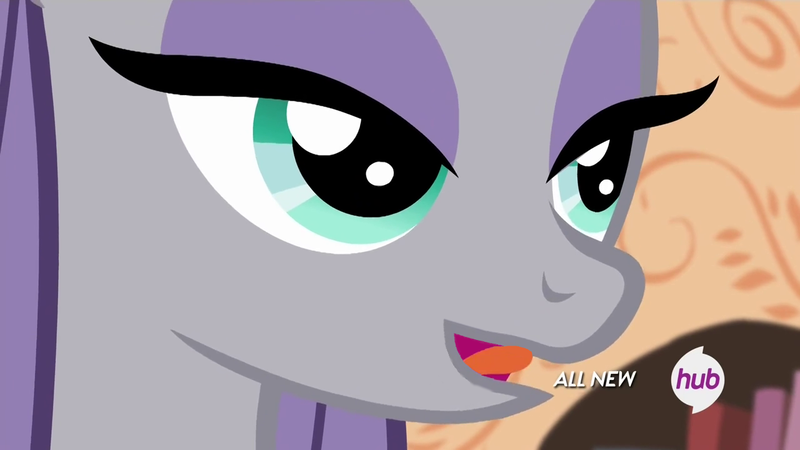 Size: 1280x720 | Tagged: safe, derpibooru import, edit, screencap, maud pie, maud pie (episode), hub logo, solo, tongue out