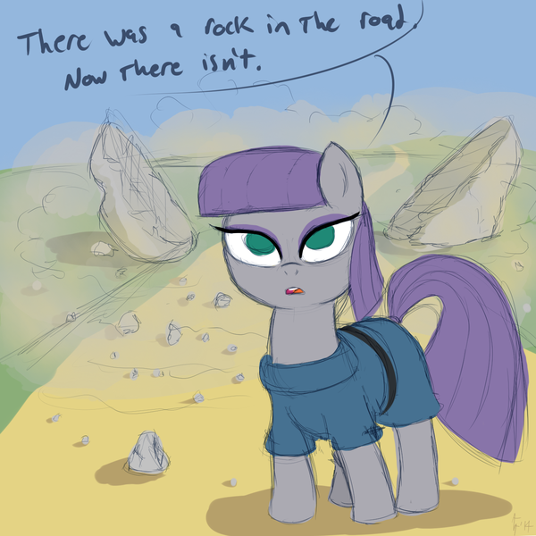 Size: 1400x1400 | Tagged: artist:aa, derpibooru import, dust, maud pie, maud pie (episode), rock, safe, solo