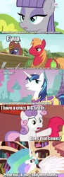 Size: 649x1777 | Tagged: safe, derpibooru import, big macintosh, maud pie, princess celestia, shining armor, sweetie belle, earth pony, pony, maud pie (episode), caption, comic, female, image macro, male, meme, siblings, sisters, stallion, text, vulgar