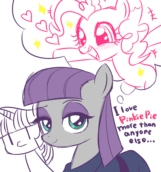 Size: 1023x1093 | Tagged: safe, artist:momo, derpibooru import, maud pie, pinkie pie, twilight sparkle, earth pony, pony, unicorn, maud pie (episode), clothes, cute, diapinkes, female, looking at you, mare, maudabetes, open mouth, scene interpretation