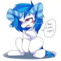 Size: 900x895 | Tagged: artist:hua, ask trolltavia, blushing, clothes, derpibooru import, safe, socks, solo, stockings, thigh highs, tumblr, vinyl scratch, you're doing it wrong