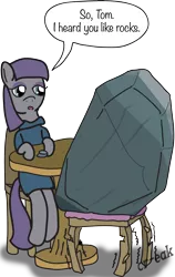 Size: 2033x3210 | Tagged: artist:ricepoison, boulder (pet), cargo ship, chair, derpibooru import, female, maud pie, maud pie (episode), rockcon, safe, shipping, sitting, table, tom, tomaud