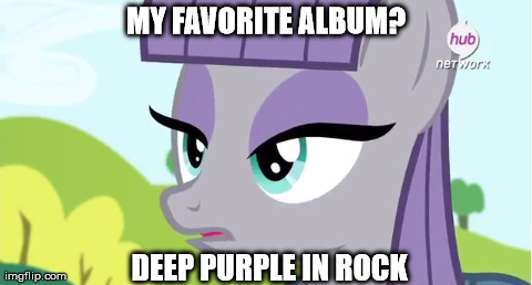 Size: 480x258 | Tagged: caption, deep purple, derpibooru import, edit, edited screencap, exploitable meme, hub logo, maud pie, maud pie (episode), meme, rock pun, safe, screencap, solo