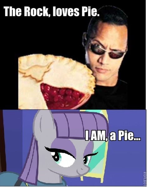 Size: 484x615 | Tagged: derpibooru import, dwayne johnson, exploitable meme, food, maud pie, maud pie (episode), maudwayne, meme, pie, pun, rock pun, safe, the rock, wwe