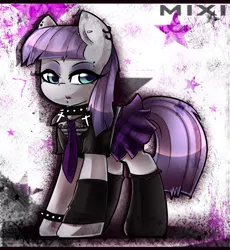 Size: 1342x1461 | Tagged: artist:mixipony, clothes, derpibooru import, emo, goth, maud pie, maud pie (episode), piercing, punk, safe, shirt, skirt, socks, solo, spikes, stockings, thigh highs