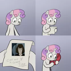 Size: 2000x2000 | Tagged: blushing, call me for a good time, derpibooru import, exploitable meme, meme, metalocalypse, obligatory pony, phone, safe, sweetie belle, sweetie's note meme, william murderface