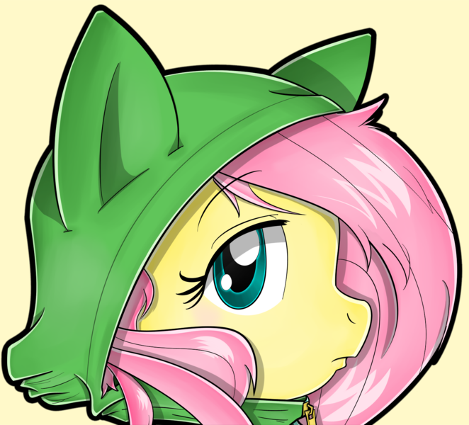 Size: 1500x1360 | Tagged: artist:flam3zero, bust, clothes, cute, derpibooru import, fluttershy, frown, hoodie, looking at you, portrait, profile, safe, solo, sonic the hedgehog (series), style emulation, yuji uekawa style