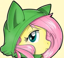 Size: 1500x1360 | Tagged: artist:flam3zero, bust, clothes, cute, derpibooru import, fluttershy, frown, hoodie, looking at you, portrait, profile, safe, solo, sonic the hedgehog (series), style emulation, yuji uekawa style