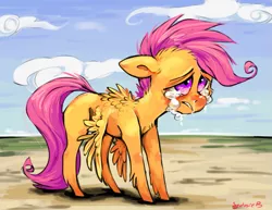 Size: 1077x831 | Tagged: artist:xenon, crying, derpibooru import, floppy ears, messy mane, sad, safe, scootaloo, scootaloo can't fly, snot, solo