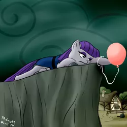 Size: 1000x1000 | Tagged: artist:m_d_quill, balloon, boulder (pet), cliff, derpibooru import, fence, house, maud pie, maud pie (episode), rock farm, sad, safe, solo