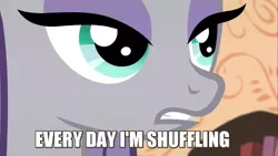 Size: 500x281 | Tagged: caption, derpibooru import, everyday i'm shufflin', image macro, lmfao, maud pie, maud pie (episode), meme, party rock anthem (lmfao feat. lauren bennett & goonrock), rock pun, safe, solo, text