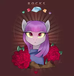 Size: 880x908 | Tagged: artist:fikakorv, bust, derpibooru import, flower, gem, maud pie, maud pie (episode), portrait, rock, rose, safe, solo