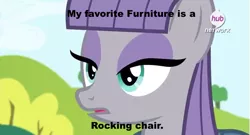 Size: 641x345 | Tagged: caption, derpibooru import, hub logo, image macro, maud pie, maud pie (episode), meme, rock pun, safe, solo, text