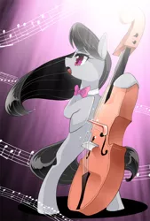 Size: 600x887 | Tagged: safe, artist:yuki-zakuro, derpibooru import, octavia melody, earth pony, pony, bipedal, bow (instrument), cello, cello bow, female, mare, musical instrument, solo