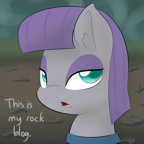 Size: 900x900 | Tagged: safe, artist:lamia, derpibooru import, maud pie, maud pie (episode), ask, blog, looking at you, maud on the farm, open mouth, rock, solo, tumblr