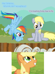 Size: 899x1217 | Tagged: safe, derpibooru import, applejack, derpy hooves, dinky hooves, rainbow dash, earth pony, pegasus, pony, :t, abuse, animated, cliff, cloud, comic, dark comedy, dialogue, dinkybuse, equestria's best mother, equestria's worst mother, female, flying, frown, implied abuse, looking down, mare, sitting, smiling, spread wings, squee, this will end in death, this will end in tears, this will end in tears and/or death, underhoof, watching, we are going to hell, wide eyes, wings, worried