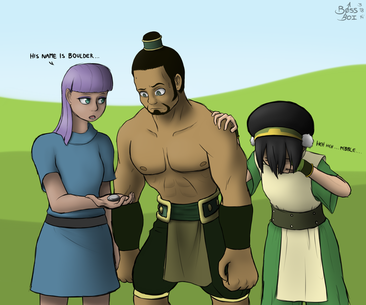 Size: 1800x1500 | Tagged: artist:bossboi, avatar the last airbender, boulder (pet), crossover, derpibooru import, human, humanized, maud pie, safe, the boulder, toph bei fong