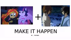 Size: 975x545 | Tagged: safe, derpibooru import, sunset shimmer, twilight sparkle, equestria girls, equestria girls (movie), exploitable meme, gundam, gundam seed destiny, kira yamato, make it happen, meme, shinn asuka