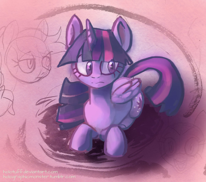 Size: 1058x935 | Tagged: safe, artist:holotuff, derpibooru import, twilight sparkle, twilight sparkle (alicorn), alicorn, pony, painting, sitting, solo