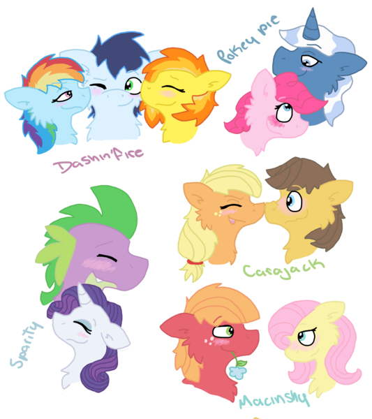 Size: 3000x3380 | Tagged: safe, artist:tomboyishcanid, derpibooru import, applejack, big macintosh, caramel, fluttershy, pinkie pie, pokey pierce, rainbow dash, rarity, soarin', spike, spitfire, bisexual, blushing, carajack, cropped, female, fluttermac, lesbian, male, pokeypie, polyamory, shipping, soarin' gets all the mares, soarindash, soarindashfire, soarinfire, sparity, straight