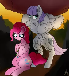 Size: 900x1000 | Tagged: artist:sovereignbooty, boulder, derpibooru import, lifting, maud pie, maud pie (episode), maud pump, muscles, pinkie pie, safe, wrong cutie mark