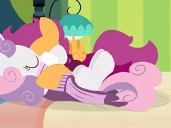 Size: 3200x2400 | Tagged: artist:dtcx97, bed, clothes, comic, comic:scootaloo & sweetie's night, derpibooru import, female, lesbian, safe, scootabelle, scootaloo, shipping, sweetie belle