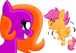 Size: 553x386 | Tagged: safe, artist:itain'teasybeingbrony, derpibooru import, scootaloo, oc, pony, baby, baby pony, cute, cutealoo, diaper, female, flashback, foal, headcanon, hnnng, mother and child, mother and daughter, scootaloo's mom, scrunchy face, smiling, sweet, younger