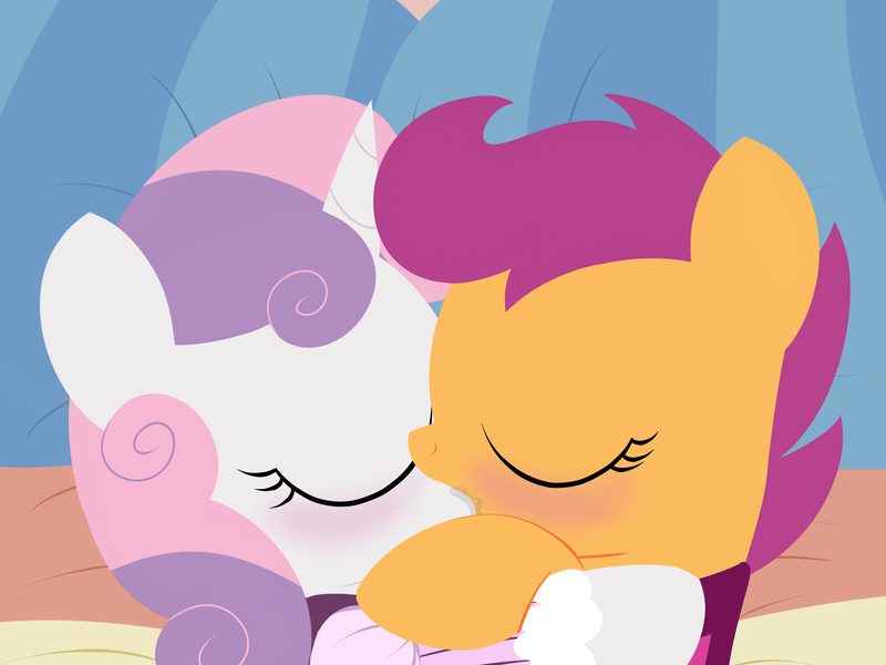 Size: 3200x2400 | Tagged: artist:dtcx97, blushing, comic, comic:scootaloo & sweetie's night, derpibooru import, drool, explicit source, female, kissing, lesbian, scootabelle, scootaloo, shipping, sloppy kissing, suggestive, sweetie belle